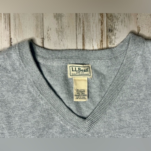 LL Bean Sweater Mens XXLT Gray V Neck Cotton Cashmere Blend Preppy Golf EUC - Picture 4 of 13